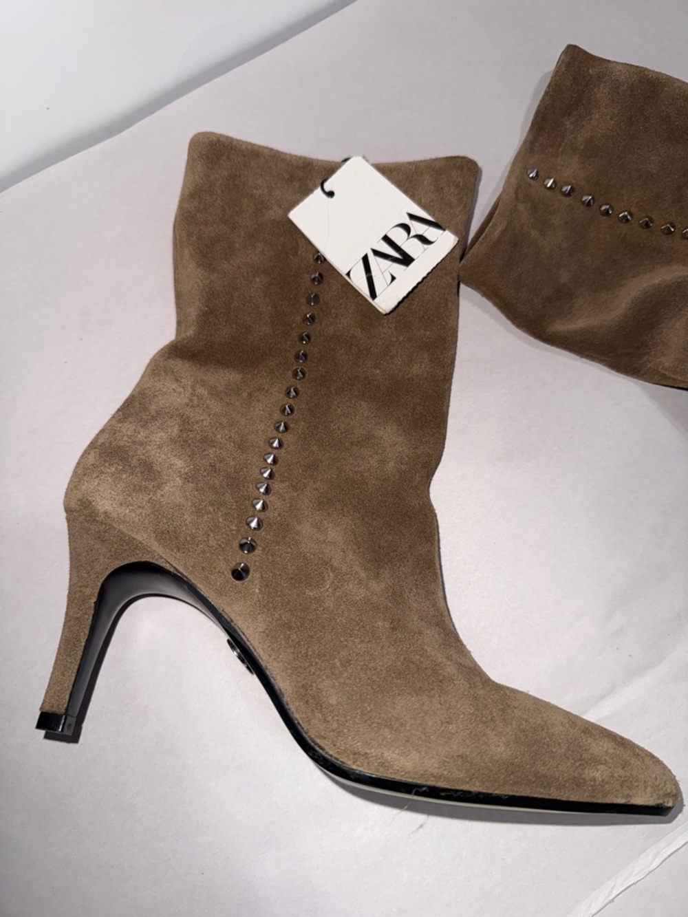 Zara NWT women’s suede studded ankle boots 3” heel